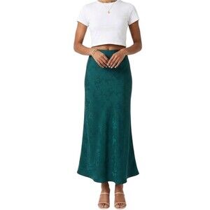 WAYF Where Are You From Elegant Teal Floral Roses Jacquard Maxi Skirt - Women M